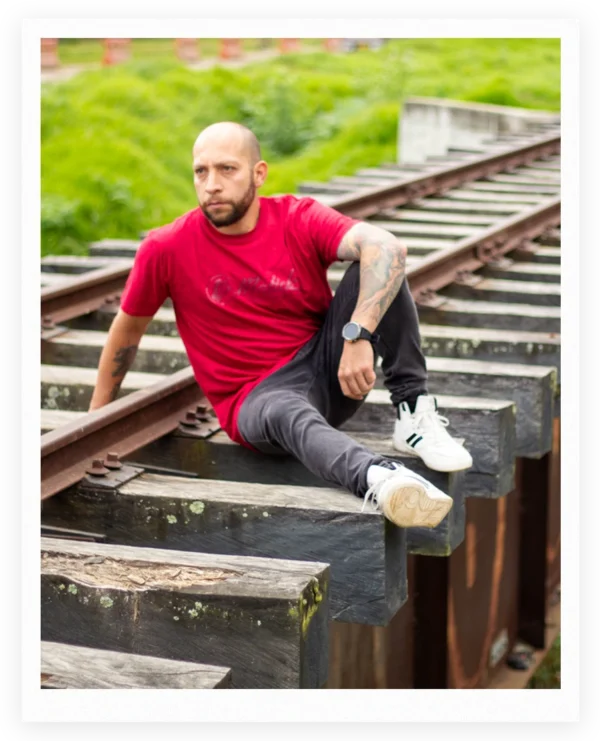 camiseta clasica hombre estampada color rojo jaspe